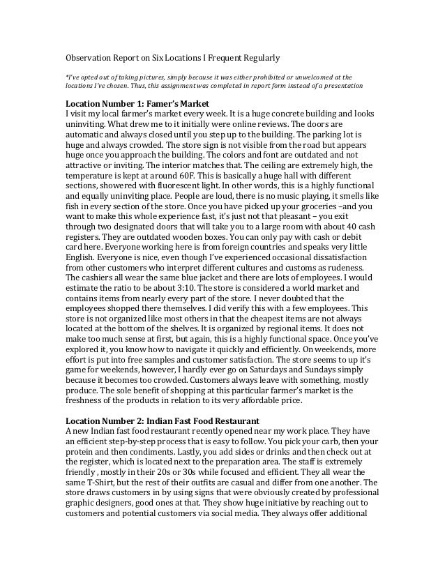 school observation report sociological observation of a restaurant